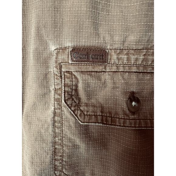 Carhartt Button Down Rugged Short Sleeve Shirt Men's 2XL Tall Brown Pockets - Picture 3 of 10